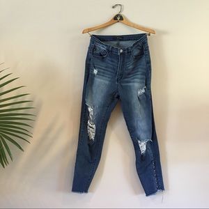 KANCAN distressed denim high waist cropped jeans